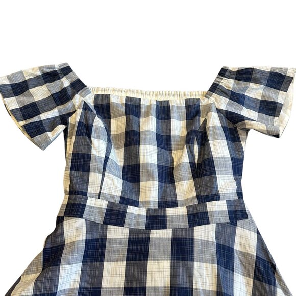 Adelyn Rae Off-Shoulder Gingham Plaid Dress Cutout Back A-Line Size Medium NWT - Picture 3 of 12
